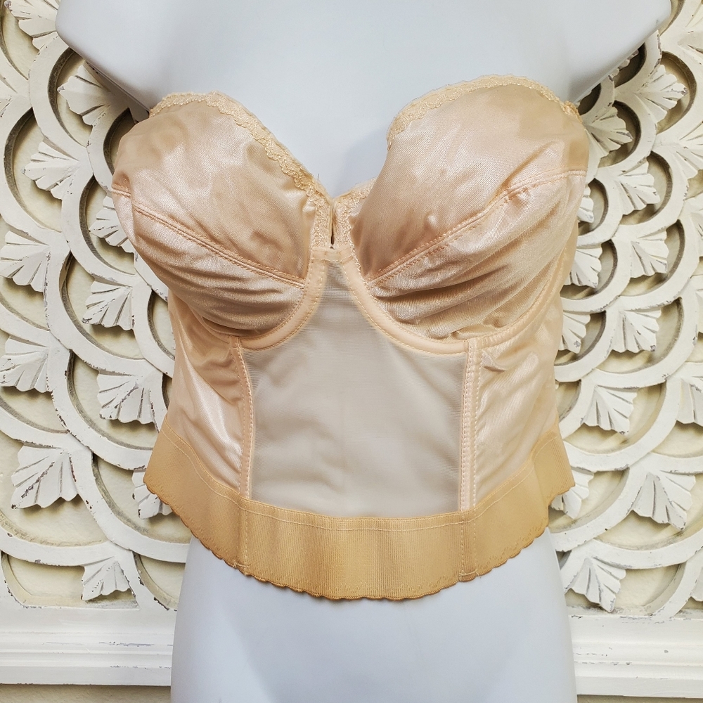 Vintage Cabernet Boustier Corset Boning Underwire Bra 38D Peach Pinup 🍑